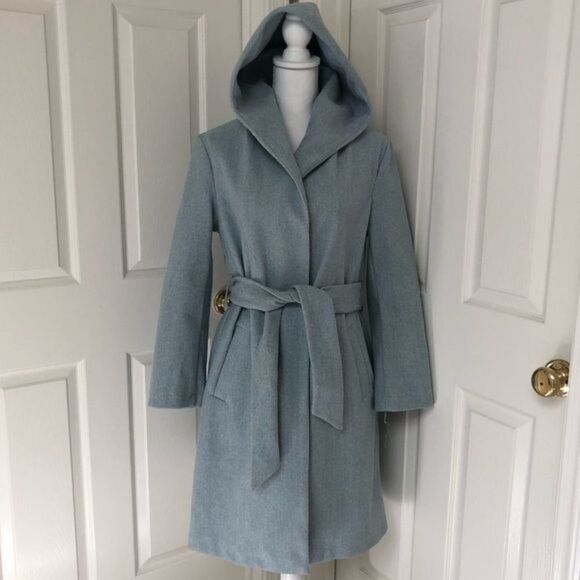 Zara Light Blue Hooded Belted Coat Small - Picture 5 of 8